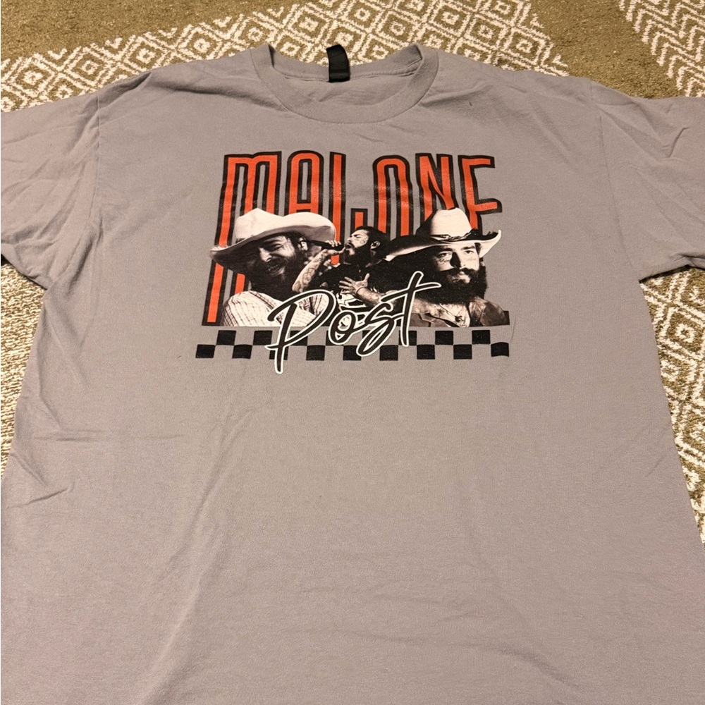 Gildan Gray Post Malone Graphic Tee with Orange and Black Print